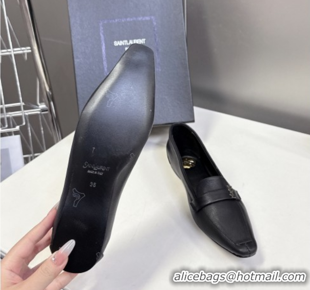 Unique Style Saint Laurent Poppy Ballerinas Flat in Calf Leather Black 0424080