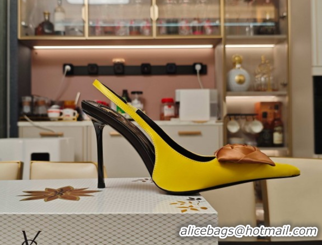 Good Looking Yaint Laurent Slingback Pumps with Flower in Satin 11cm Heel Yellow 5052102