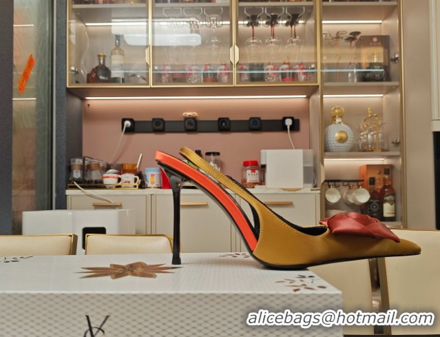 Purchase Saint Laurent Slingback Pumps with Flower in Satin 11cm Heel Ginger 5052103