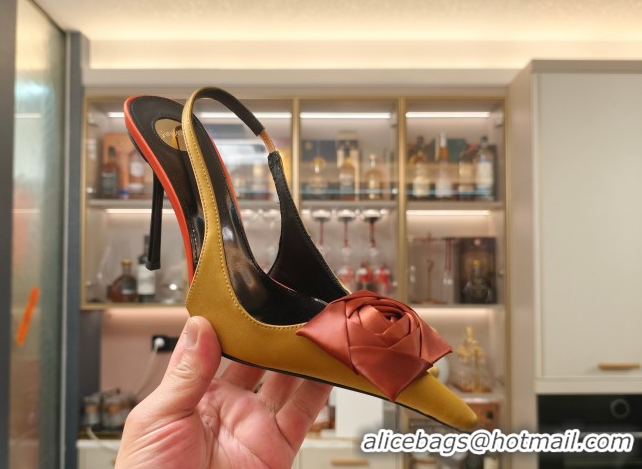Purchase Saint Laurent Slingback Pumps with Flower in Satin 11cm Heel Ginger 5052103
