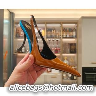 Pretty Style Saint Laurent Slingback Pumps in Patent Leather 9cm Heel Brown 5052202
