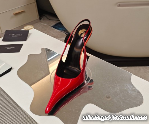 Good Product Saint Laurent Slingback Pumps in Patent Leather 9cm Heel Red 5052203