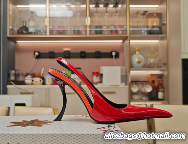 Good Product Saint Laurent Slingback Pumps in Patent Leather 9cm Heel Red 5052203