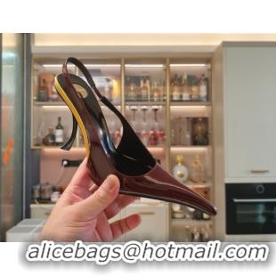 Stylish Saint Laurent Slingback Pumps in Patent Leather 9cm Heel Burgundy 5052205