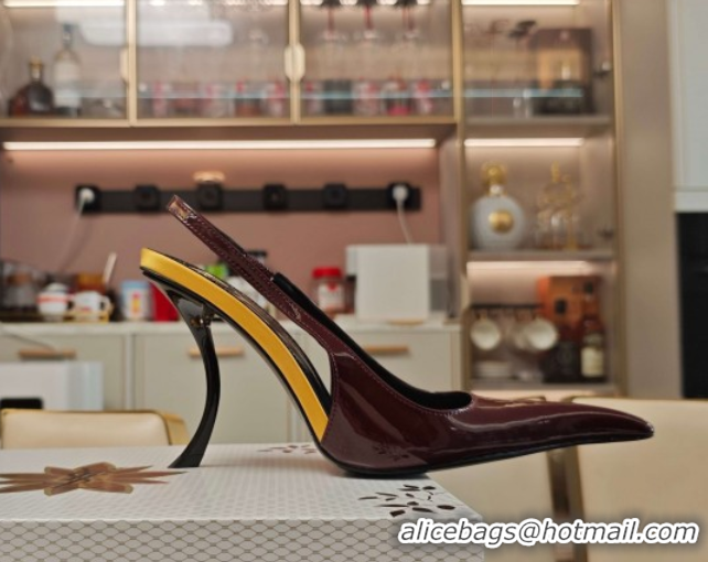 Stylish Saint Laurent Slingback Pumps in Patent Leather 9cm Heel Burgundy 5052205