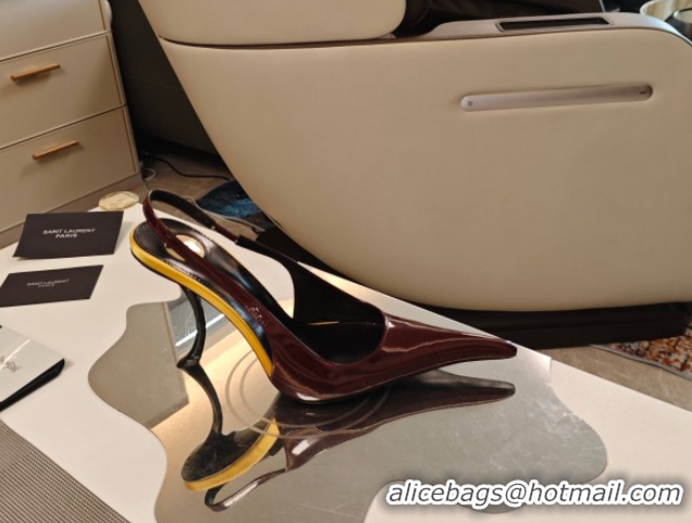 Stylish Saint Laurent Slingback Pumps in Patent Leather 9cm Heel Burgundy 5052205