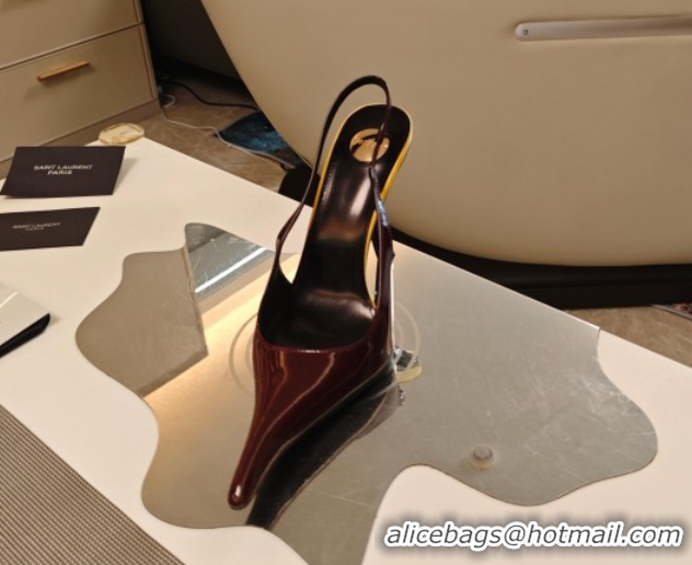 Stylish Saint Laurent Slingback Pumps in Patent Leather 9cm Heel Burgundy 5052205