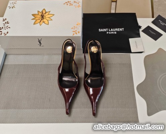 Stylish Saint Laurent Slingback Pumps in Patent Leather 9cm Heel Burgundy 5052205