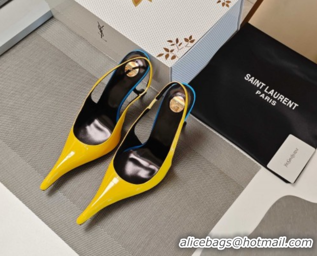 Sumptuous Saint Laurent Slingback Pumps in Patent Leather 9cm Heel Yellow 5052206