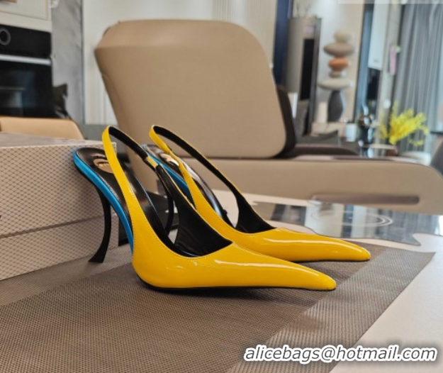 Sumptuous Saint Laurent Slingback Pumps in Patent Leather 9cm Heel Yellow 5052206