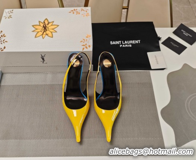 Sumptuous Saint Laurent Slingback Pumps in Patent Leather 9cm Heel Yellow 5052206