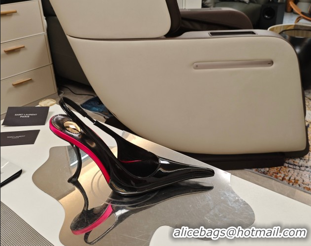 Top Grade Saint Laurent Slingback Pumps in Patent Leather 9cm Heel Black 5052207