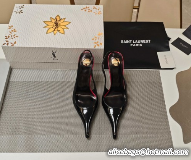 Top Grade Saint Laurent Slingback Pumps in Patent Leather 9cm Heel Black 5052207