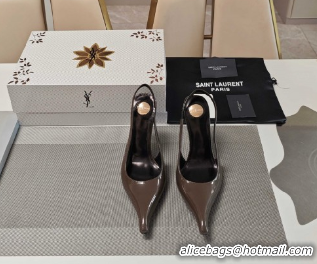 Best Product Saint Laurent Miller Wedges Pumps in Glazed Leather 9cm Heel Gray 5052209