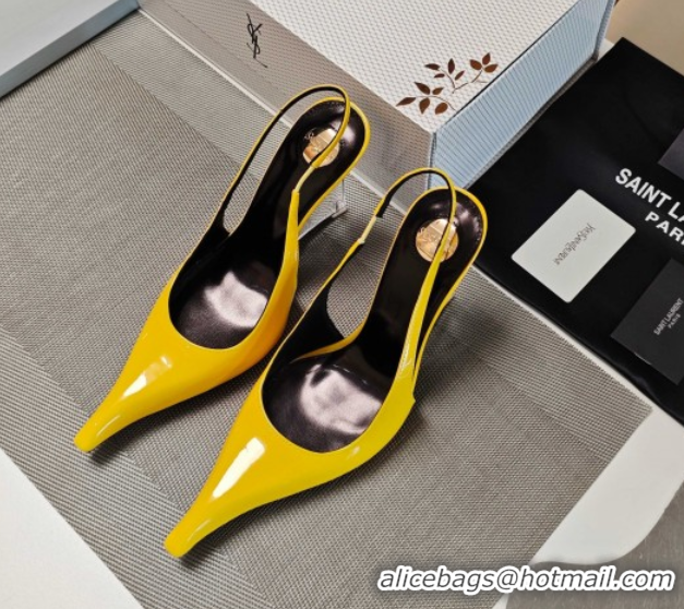 Purchase Saint Laurent Miller Wedges Pumps in Glazed Leather 9cm Heel Yellow 5052210