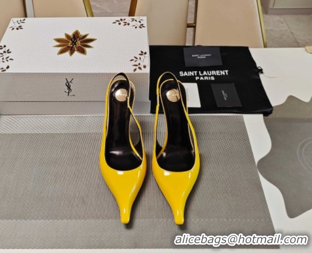 Purchase Saint Laurent Miller Wedges Pumps in Glazed Leather 9cm Heel Yellow 5052210