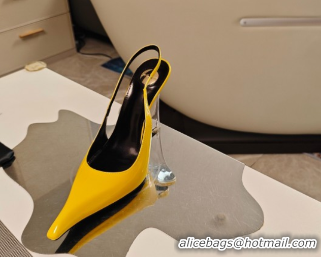 Purchase Saint Laurent Miller Wedges Pumps in Glazed Leather 9cm Heel Yellow 5052210