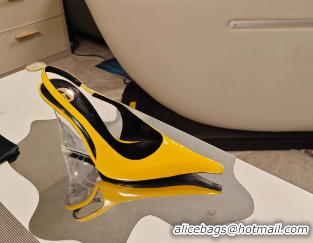 Purchase Saint Laurent Miller Wedges Pumps in Glazed Leather 9cm Heel Yellow 5052210