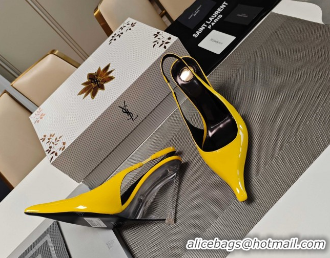 Purchase Saint Laurent Miller Wedges Pumps in Glazed Leather 9cm Heel Yellow 5052210