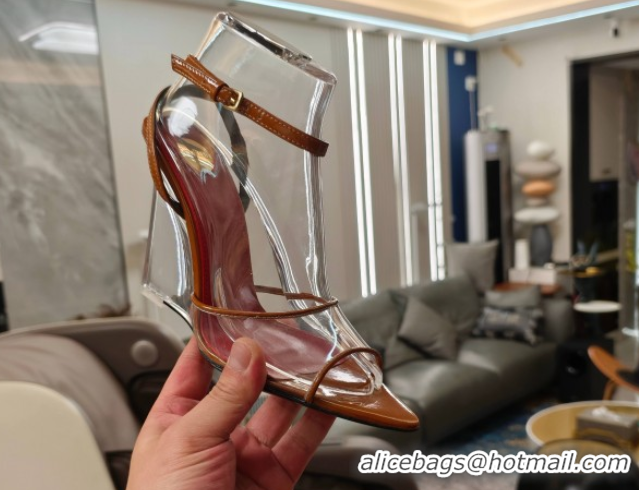 Fashion Luxury Saint Laurent Vera Wedges in TPU and Patent Leather 10cm Heel Brown 5052301