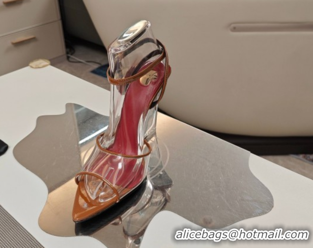 Fashion Luxury Saint Laurent Vera Wedges in TPU and Patent Leather 10cm Heel Brown 5052301