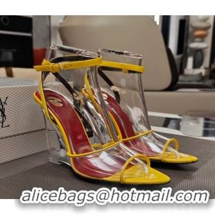 Unique Style Saint Laurent Vera Wedges in TPU and Patent Leather 10cm Heel Yellow 5052303