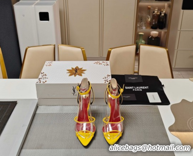 Unique Style Saint Laurent Vera Wedges in TPU and Patent Leather 10cm Heel Yellow 5052303