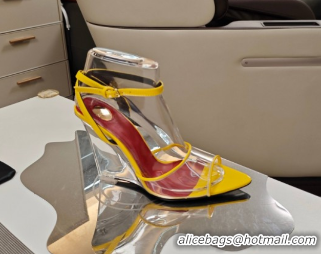 Unique Style Saint Laurent Vera Wedges in TPU and Patent Leather 10cm Heel Yellow 5052303