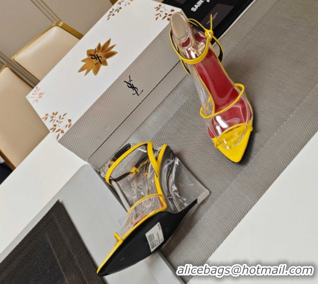 Unique Style Saint Laurent Vera Wedges in TPU and Patent Leather 10cm Heel Yellow 5052303
