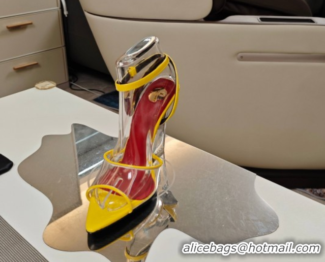 Unique Style Saint Laurent Vera Wedges in TPU and Patent Leather 10cm Heel Yellow 5052303