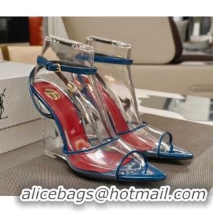 Perfect Saint Laurent Vera Wedges in TPU and Patent Leather 10cm Heel Blue 5052304