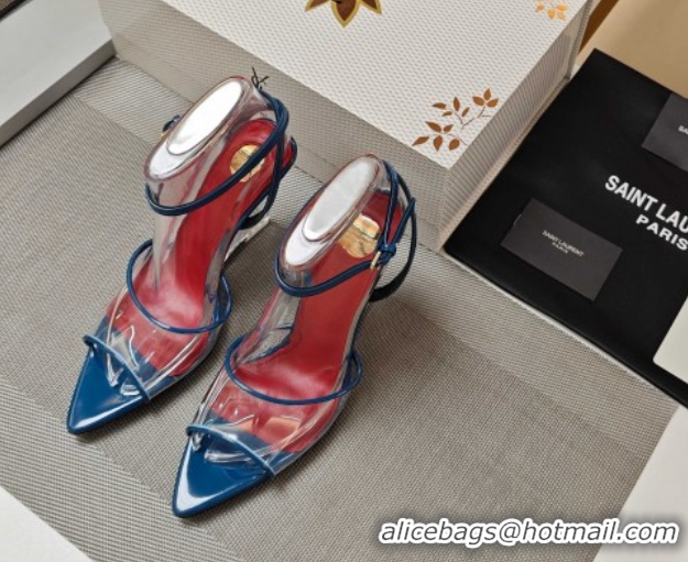 Perfect Saint Laurent Vera Wedges in TPU and Patent Leather 10cm Heel Blue 5052304