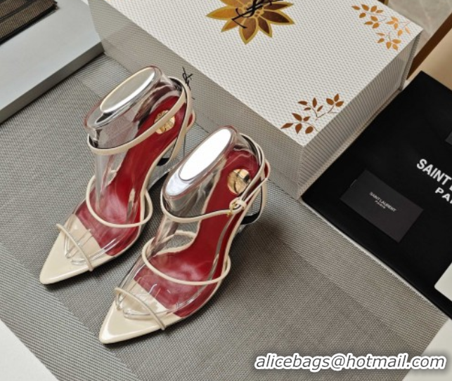 Buy Discount Saint Laurent Vera Wedges in TPU and Patent Leather 10cm Heel Beige 5052305