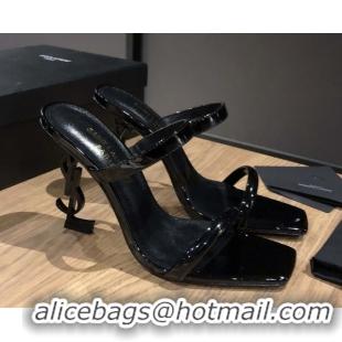 Best Price Saint Laurent Mules Sandals in Patent Leather 10.5cm Heel Black 5052307