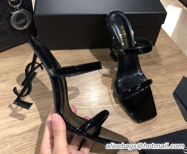 Best Price Saint Laurent Mules Sandals in Patent Leather 10.5cm Heel Black 5052307