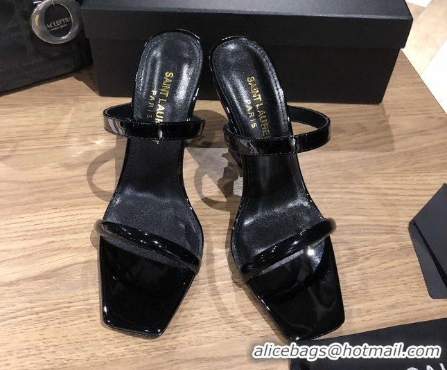 Best Price Saint Laurent Mules Sandals in Patent Leather 10.5cm Heel Black 5052307