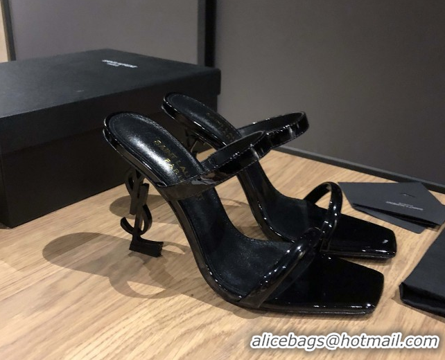 Best Price Saint Laurent Mules Sandals in Patent Leather 10.5cm Heel Black 5052307