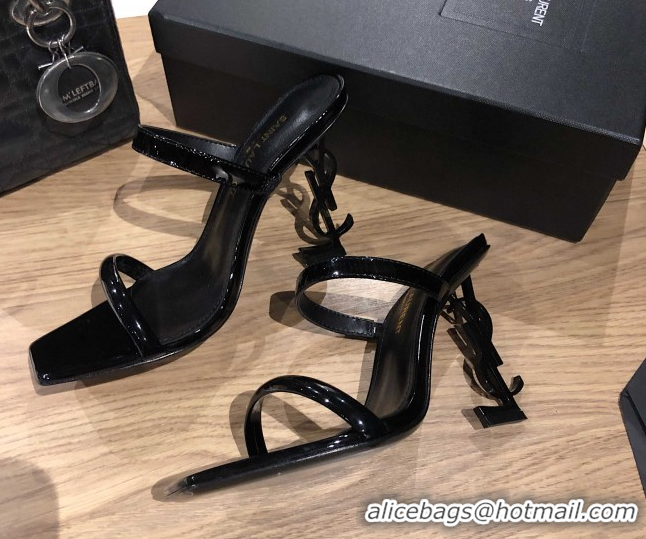Best Price Saint Laurent Mules Sandals in Patent Leather 10.5cm Heel Black 5052307