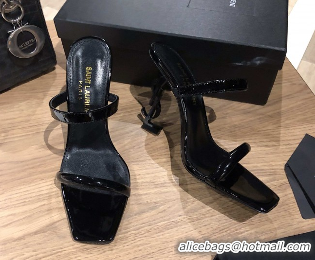 Best Price Saint Laurent Mules Sandals in Patent Leather 10.5cm Heel Black 5052307