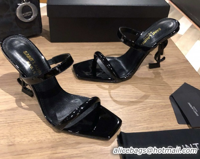 Best Price Saint Laurent Mules Sandals in Patent Leather 10.5cm Heel Black 5052307
