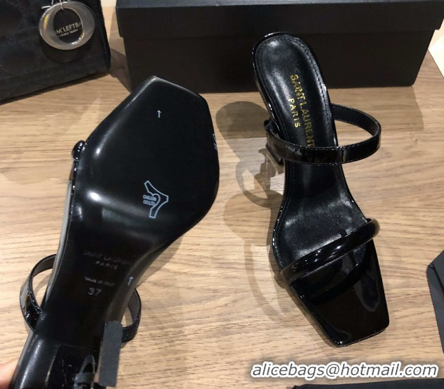 Best Price Saint Laurent Mules Sandals in Patent Leather 10.5cm Heel Black 5052307