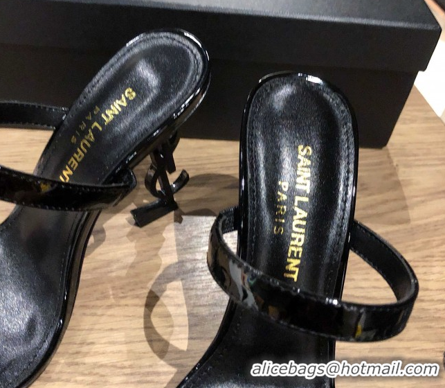 Best Price Saint Laurent Mules Sandals in Patent Leather 10.5cm Heel Black 5052307