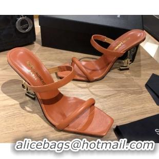 Best Grade Saint Laurent Mules Sandals in Smooth Leather 10.5cm Heel Brown 5052308