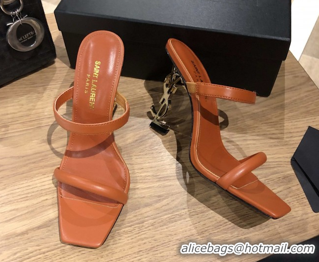 Best Grade Saint Laurent Mules Sandals in Smooth Leather 10.5cm Heel Brown 5052308