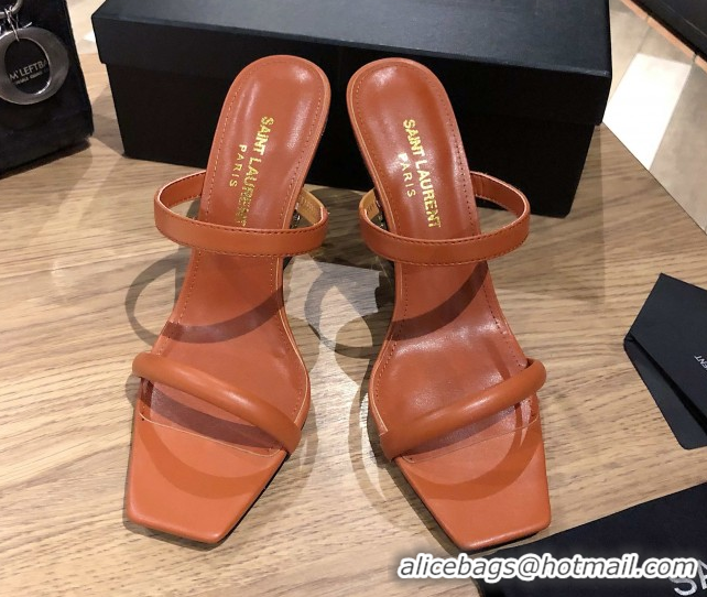 Best Grade Saint Laurent Mules Sandals in Smooth Leather 10.5cm Heel Brown 5052308