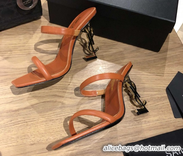 Best Grade Saint Laurent Mules Sandals in Smooth Leather 10.5cm Heel Brown 5052308