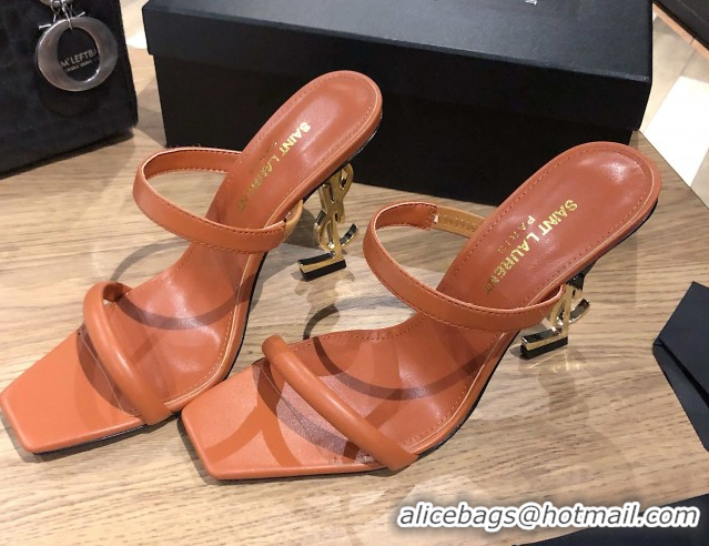 Best Grade Saint Laurent Mules Sandals in Smooth Leather 10.5cm Heel Brown 5052308