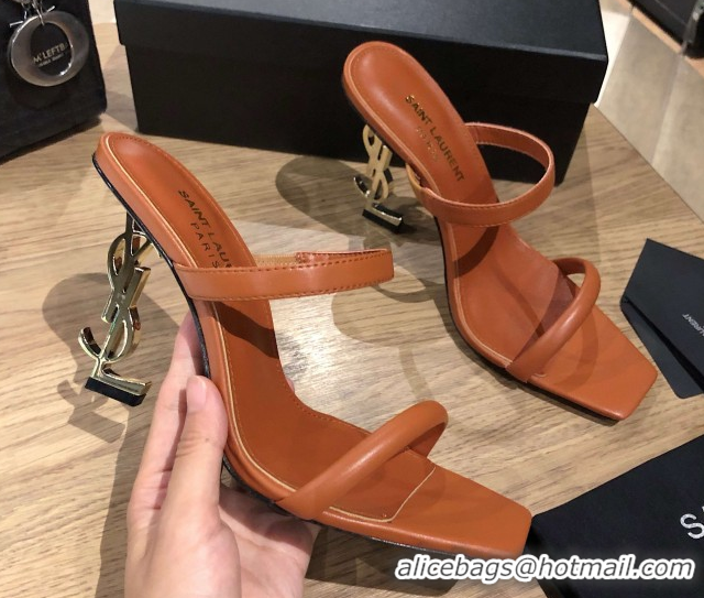 Best Grade Saint Laurent Mules Sandals in Smooth Leather 10.5cm Heel Brown 5052308