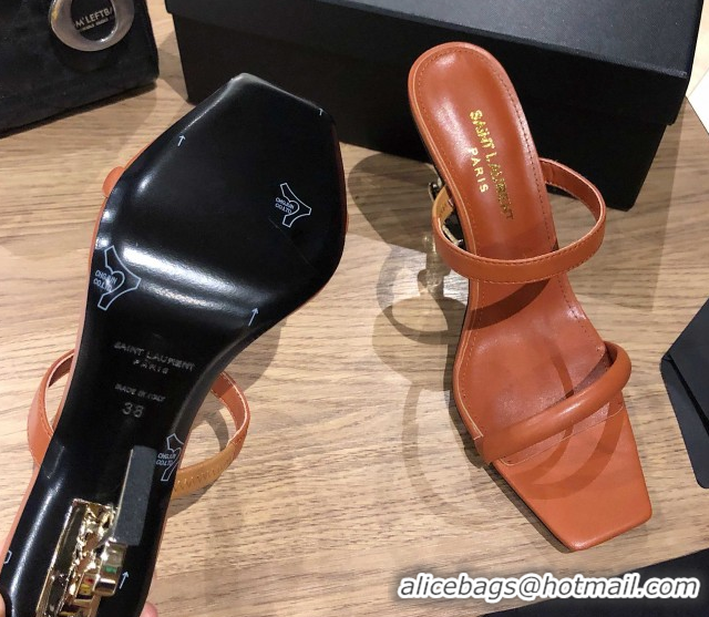 Best Grade Saint Laurent Mules Sandals in Smooth Leather 10.5cm Heel Brown 5052308