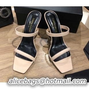 Low Price Saint Laurent Mules Sandals in Patent Leather 10.5cm Heel Beige 5052309